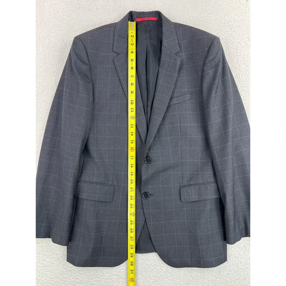HUGO BOSS Suit Jacket Mens 40R (EU 50) Gray Check Wool 2 Button Blazer Bulgaria